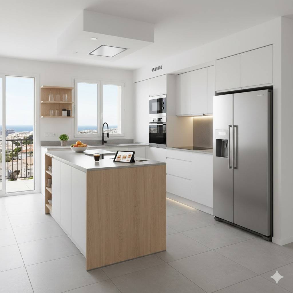 Aménagement d’une cuisine complète avec électroménager dans un appartement neuf à Marseille 13008